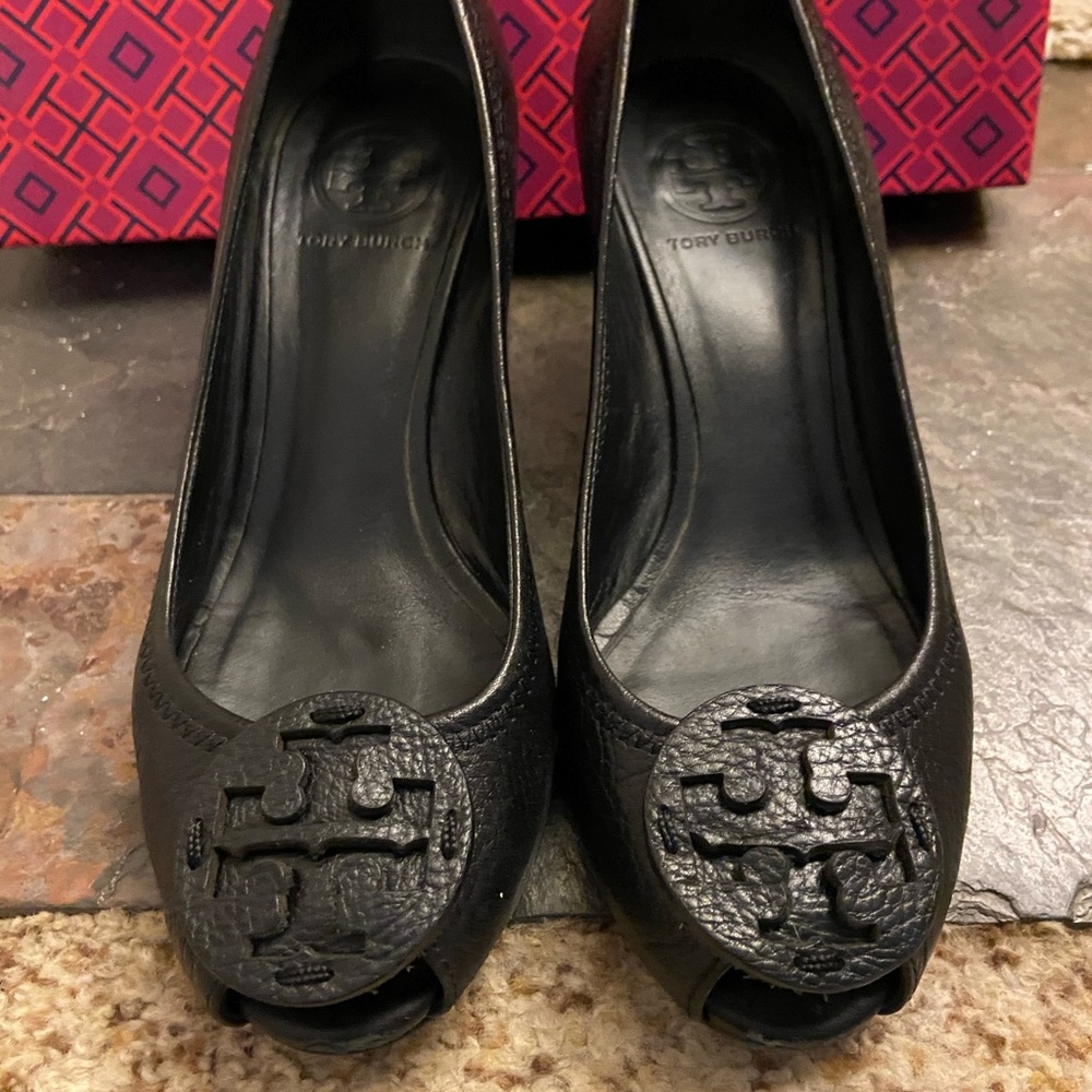SOLD. Tory Burch Sally 2 Wedge Tumbled Leather
